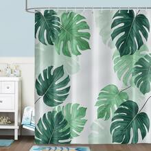 1pc Gradient Monstera Leaf Minimalist Green Plant Shower Curtain Decorative Shower Curtain, Bathroom Accessories Home Decor Gift - Includes 12 Hooks - Multicolor - View 8
