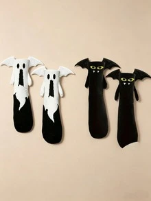 Women's Halloween Ghost & Bat Socks, Funny Novelty Mid-Calf Socks With Wings, Party Prank Mid-Calf Socks - Multicolor - View 8