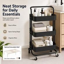 Rolling Utility Cart With Handle, 3 Shelf Storage Rack For Bathroom Supplies, Cleaning Tools And Daily Organization - View 5