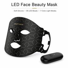 SUNPINT 7-Color LED Silicone Beauty Face Mask, 95 High-Brightness Red Light Beads, 630nm 650nm Red Light Wavelength, Helps Maintain Skin Health, Suitable For Daily Care, Keeps Skin Clean And Moisturized - Black - View 2