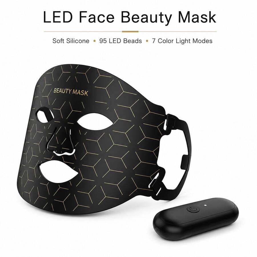 SUNPINT 7-Color LED Silicone Beauty Face Mask, 95 High-Brightness Red Light Beads, 630nm 650nm Red Light Wavelength, Helps Maintain Skin Health, Suitable For Daily Care, Keeps Skin Clean And Moisturized