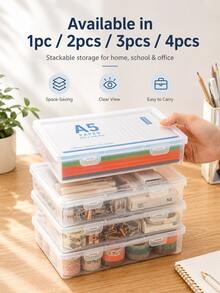 A5 透明收納盒 文具盒 適用於文具收納 桌面收納 文件收納 便利收納 珠寶收納 返校季文具收納盒 學用品 - 多色 - 查看 6