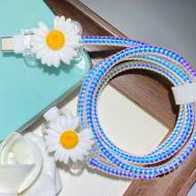 1組 TPU 花朵數據線保護套，保護數據線，耐用 ABS 材質製成，相容 Apple 18W/20W 充電器，防止手機充電線受損 - 白色 凋落雛菊 - 查看 5