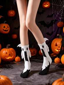 Women's Halloween Ghost & Bat Socks, Funny Novelty Mid-Calf Socks With Wings, Party Prank Mid-Calf Socks - Multicolor - View 3
