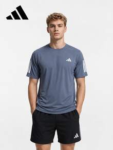 Adidas Summer New TR-ES TEE 3S Men's 3-Stripe Sports Running Crew Neck Short Sleeve T-Shirt - Blue Gray - View 2