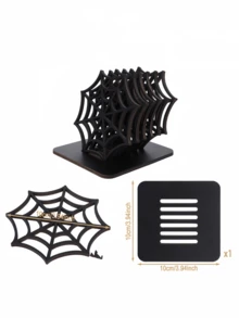 4 piezas/Bandeja de madera con telaraña de Halloween, posavasos aislante de calor hueco, decoración de escritorio gótica. Perfecto para fiesta de Halloween, boda, cumpleaños, festival y decoración de mesa del hogar. - A - Ver 4