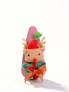 Christmas Red Hat Reindeer Plush Hair Clips For Adults Women, Soft Snap Barrettes, Cute No-Hurt Holiday Hair Accessories - Multicolor - View 1