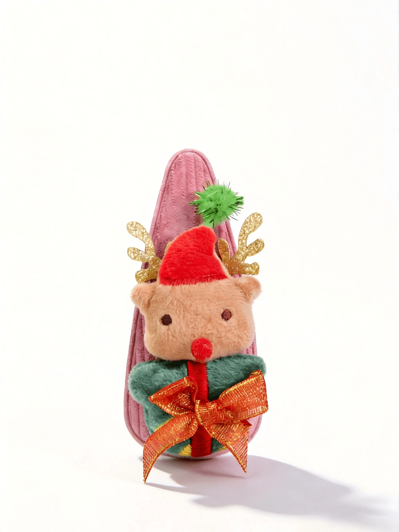Christmas Red Hat Reindeer Plush Hair Clips For Adults Women, Soft Snap Barrettes, Cute No-Hurt Holiday Hair Accessories - Multicolor - View 1
