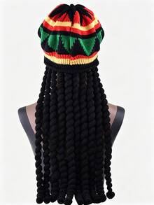 1pc Holiday Party Funny Knit Beanie Hat, Unisex African Jamaican Dreadlock Wig Hat For Cosplay Winter Warm - Multicolor - View 3