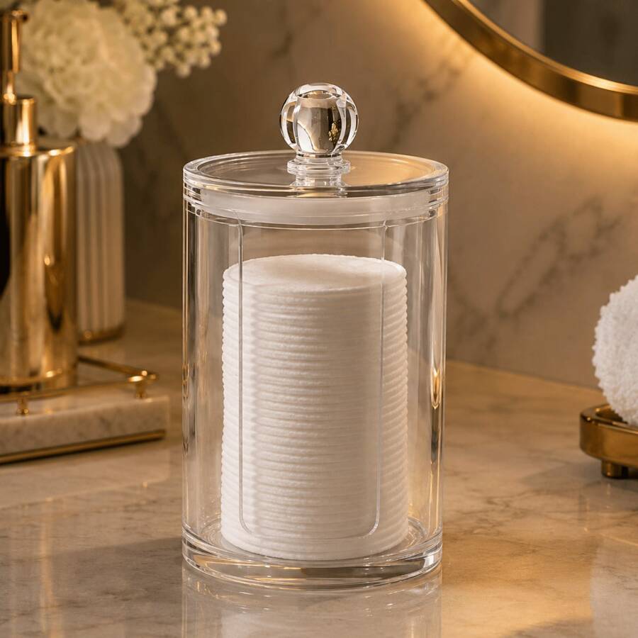 Dispenser Para Hastes de Algodão Cotonete com Tampa Transparente Porta Discos Organizador Multiuso Banheiro - Redondo Simples - Visão 1