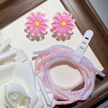 1 Set TPU Flower Data Cable Protector, Protects Data Cable, Made Of Durable ABS Material - Compatible With Apple 18W/20W Charger, Protects Charging Phone Cable From Damage - Pink Translucent Large Chrysanthemum - View 10