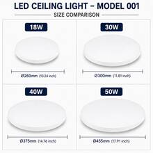 CANMEIJIA 1pc 45.5cm Round LED Ceiling Light, White Minimalist Modern Style, 18W/30W/40W 3-Color Temperature Adjustable, Flicker-Free Eye Protection, Anti-Insect Anti-Dust Design, Suitable For Bedroom, Living Room, Kitchen, Hallway And Indoor Lighting - White Ceiling Light 185-265V - View 4