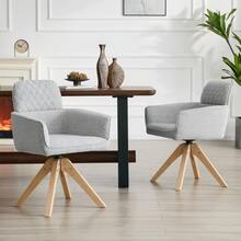Set Of 2 Swivel Wabi-Sabi Dining Chairs (360° Swivel) – Gray Diamond Fabric - Wood - View 4