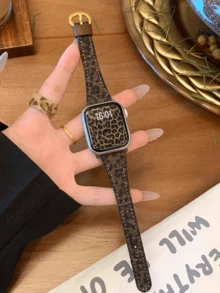 Correa de reloj inteligente con estampado de leopardo, correa de repuesto delgada y ajustable para mujer con hebilla de metal, compatible con Apple Watch 38/40/41/42/44/45mm, accesorio casual diario - Marrón - Ver 6