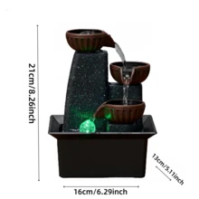 3-Tier Square Box Creative Vintage Wealth-Attracting Desktop Water Fountain Ornament, Study Room Decor, Water Landscape Decoration, Living Room Bedroom Ornament - Brown - View 5
