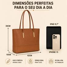 Classic Work Tote Bag Stylish Large Capacity PU Leather With Multiple Compartments - Carne - Ver 7