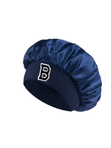 1pc Men's Navy Blue Satin Sleep Cap, Single Letter Embroidered Wide Band Elastic Hairband Hair Cap, Anti-Frizz Hair Protection Night Cap - Dark Blue - View 6