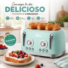 Tostador Eléctrico Retro Kitchenes, Para 4 Rebanadas, 6 Niveles de Tostado, con Bandeja para Migas, Color Verde Menta, Estilo Vintage Para Cocina Moderna - Tipo de Enchufe A Japonés (100V) - Ver 3