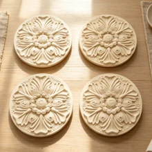 4pcs Solid Wood Carving Circular Decals, Home Decorations, Woodworking Supplies, Suitable For Cabinets, Doors And Windows, Furniture, Background Walls, Porches, Offices And Other Decorations, Holiday Decorations, DIY Decorations. - Multicolor - View 10