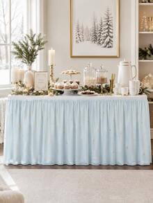 1pc-Blue Checkered Tablecloth With Golden Star Patterns And Ruffled Edges, Suitable For Birthday Parties, Celebrations, Banquets And As Cute Pastel Table Decorations For Home Use. - Blue Plaid - View 9