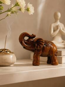 Set 2 Patung Gajah Keberuntungan Gaya Ukiran Kayu Thailand dari Resin, Dekorasi Kekayaan Feng Shui, Cocok untuk Pintu Masuk, Taman, Halaman, Hadiah Pindah Rumah - Gajah Kayu - View 14