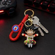 Miniso Dragon Ball Goku Figure Keychain With Red Braided Wrist Strap And Gold-Tone Key Ring, Anime Character Bag Charm For Backpack And Keys - Style 1 - View 4