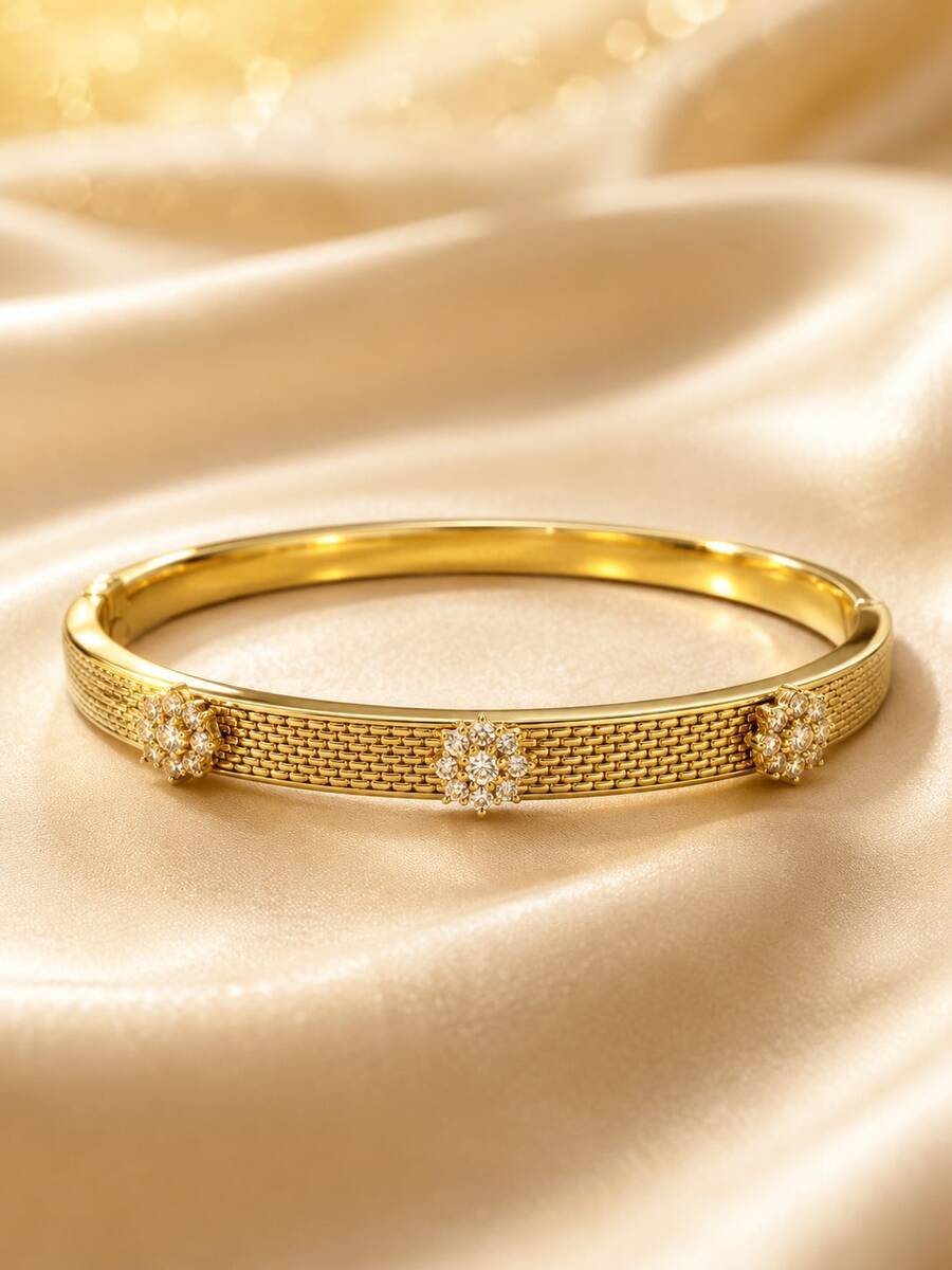 1件金色紋理花卉手鍊,溫柔優雅女款百搭開口裝飾手鐲 - 手鐲 - 查看 1