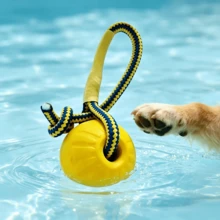 1PC/2PCS Dog Pool Floating Toys, With Rope Pull Ball And Rope Large Bone Toy, 50cm Rope Length, Suitable For All Sizes Of Dogs, EVA Durable Rubber Water Pet Interactive Toys, Summer Beach Outdoor Throwing Training Fetch Play - Yellow - View 8