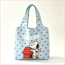 SNOOPY 1件淺藍色可愛史努比與粉色愛心可重複使用托特包，防水大容量肩背包，可折疊購物袋，適合學校、工作、旅行，甜美生日與聖誕禮物，適合女性、青少年女孩與朋友 - 彩色 - 查看 1