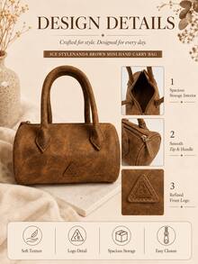 3CE Sanxi Yu Brown Mini Handbag, 19*24cm, Smooth Synthetic Leather Material With Zipper, Lightweight Design For Daily Commute, Short Trips And Personal Item Storage - Brown - View 6