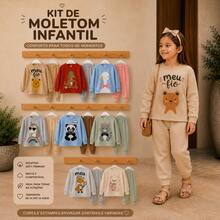 Kit de moletom 6 peças conjunto completo com calça e agasalho estampado criança infantil para meninas feminino tamanho 06 até 10 ANOS - Multicolorido - Visão 1
