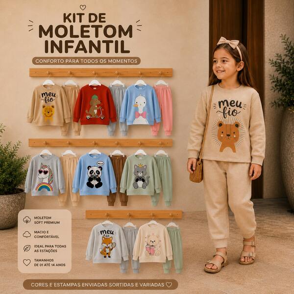 Kit de moletom 6 peças conjunto completo com calça e agasalho estampado criança infantil para meninas feminino tamanho 06 até 10 ANOS
