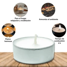 Paquete de 50 Velas Miniatura Arogli Sin Aroma Tipo Tealight Blancas en Vaso de Aluminio, 4 Horas de Combustión, 3.7 x 1.3 cm, para Decoración, Centros de Mesa, Bodas, Fiestas, Eventos, Portavelas, Altares, Restaurantes, Hoteles, Meditación, Relajación y Ambientación del Hogar, Ideales para Negocios o Uso Personal - 50pcs - Ver 3