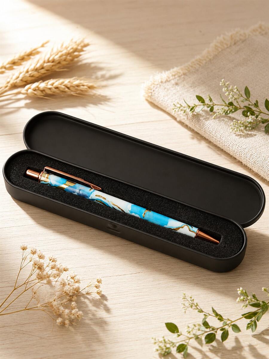 Metal Retractable Executive Pen Set With Case (1/2/3 Sets) – Black Metallic Gift Box With Protective Sponge Lining. Back-To-School Creative Stationery Gift For Teachers And Students. - Multicolor - View 1
