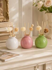 1 buah Botol Diffuser Mini Bulat Mengkilap, Vas Bentuk Bohlam Warna Solid, 3 Pilihan Putih/Merah Muda/Hijau, Untuk Stik Diffuser & Bunga Kering Kecil, Dekorasi Estetik Rak Kamar Tidur Kamar Mandi Hadiah Pindah Rumah - Botol diffuser aroma dalam stoples keramik kecil - View 4