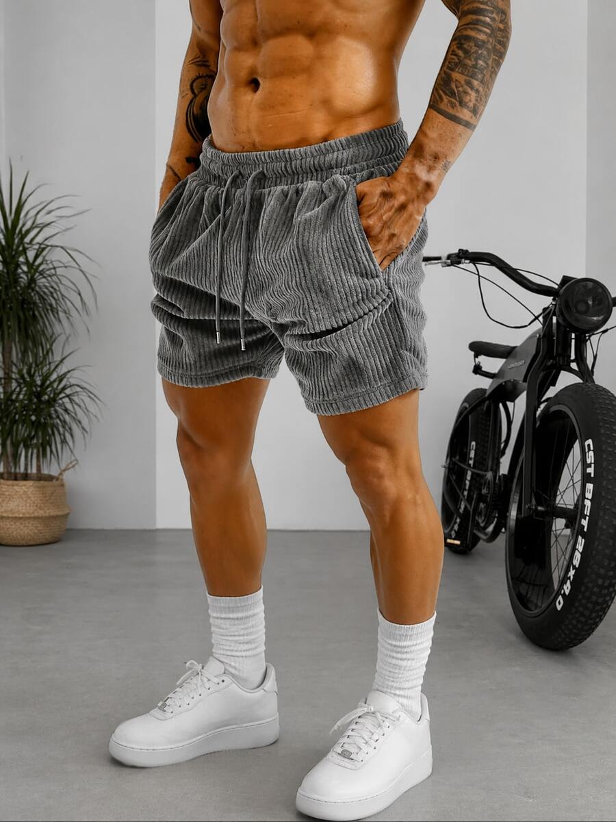 Herrshorts för vardagsbruk, manchestertyg, dragsko i midjan, lämplig för träning - Ljusgrå - Visa 1
