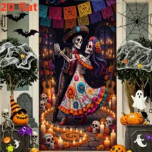 2D Flat Banner 1pc Day Of The Dead Theme Vintage Dancing Skeleton Background Cloth, Suitable For Mexican Theme Party, Carnival Decoration, Indoor/Outdoor Holiday Backdrop, Photography Cloth, Wall Hanging Decor, Holiday Arrangement, Halloween Decoration Hanging Cloth, Polyester Material - A - View 5