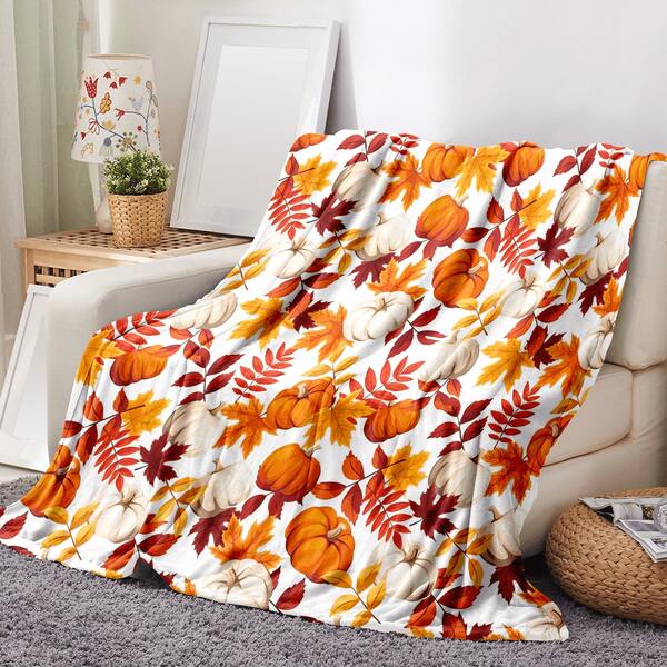 Fall Throw Blanket - Pumpkin Maple Leaf Autumn Blanket - Thanksgiving Fall Decor Gift - Ultra Plush Cozy Lightweight Thanksgiving Pumpkin Blanket For Sofa,Bed
