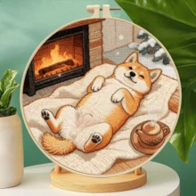 3款軟萌療癒小狗刺繡全套材料包，可愛博美/柴犬/柯基，適合零基礎初學者，附刺繡圈套組，DIY臥室桌面書架裝飾 - 多色 - 查看 6