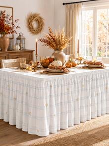 1pc-Blue Checkered Tablecloth With Golden Star Patterns And Ruffled Edges, Suitable For Birthday Parties, Celebrations, Banquets And As Cute Pastel Table Decorations For Home Use. - Blue Plaid - View 11