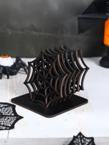 4 piezas/Bandeja de madera con telaraña de Halloween, posavasos aislante de calor hueco, decoración de escritorio gótica. Perfecto para fiesta de Halloween, boda, cumpleaños, festival y decoración de mesa del hogar. - A - Ver 5
