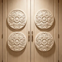 4pcs Solid Wood Carving Circular Decals, Home Decorations, Woodworking Supplies, Suitable For Cabinets, Doors And Windows, Furniture, Background Walls, Porches, Offices And Other Decorations, Holiday Decorations, DIY Decorations. - Multicolor - View 2