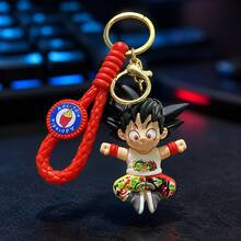 Miniso Dragon Ball Goku Figure Keychain With Red Braided Wrist Strap And Gold-Tone Key Ring, Anime Character Bag Charm For Backpack And Keys - Style 1 - View 5