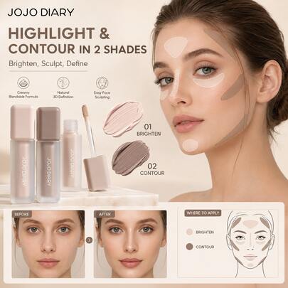 JOJO DIARY Liquide de contouring & d'illumination, contour du visage & illumination et ombrage du nez, convient également pour camoufler les imperfections, illumination de base, convient à tous les types de peau, facile à utiliser pour les débutants