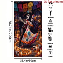 2D Flat Banner 1pc Day Of The Dead Theme Vintage Dancing Skeleton Background Cloth, Suitable For Mexican Theme Party, Carnival Decoration, Indoor/Outdoor Holiday Backdrop, Photography Cloth, Wall Hanging Decor, Holiday Arrangement, Halloween Decoration Hanging Cloth, Polyester Material - A - View 7