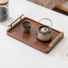 1 pieza Bandeja de té rectangular de bambú con asa de madera, plato de alimentos pequeño para el hogar/hotel, bandeja de servir para desayuno y merienda - Verde militar - Ver 5