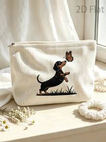 Cute Dachshund And Butterfly Makeup Bag (Faux Embroidery 2D) - Large Capacity Zipper Travel Makeup Organizer, Durable Fabric, Portable Daily Travel Makeup Bag, Suitable For Men And Women - Multicolor - View 2
