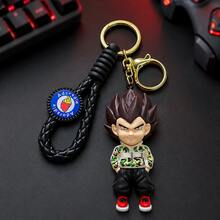 Miniso Dragon Ball Vegeta Figure Keychain With Black Braided Wrist Strap And Gold-Tone Key Ring, Anime Character Bag Charm For Backpack And Keys - Style 2 - View 1