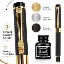 Pulpen Fountain dengan Desain Motif Naga, Termasuk Tinta Hitam 30ml, Pulpen Isi Ulang dengan Tulisan Halus, Pilihan Warna Emas/Perak/Hitam, Set Pulpen Hadiah Kaligrafi Elegan untuk Kantor dan Buku Harian - Pulpen ujung tunggal + tinta - View 3