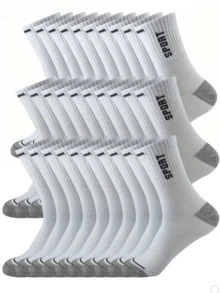 1/5/10/20 Pairs Unisex Black & White Mid-Calf Sports Socks, Couple Socks, Comfortable Casual Breathable, Suitable For Daily Wear & Sports, All Seasons - Multicolor - View 20